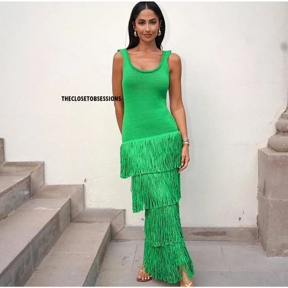 MANGO x SIMON MILLER Knit Fringe Maxi Dress NWTBlogger Fave -  threedaughtersproperties.com
